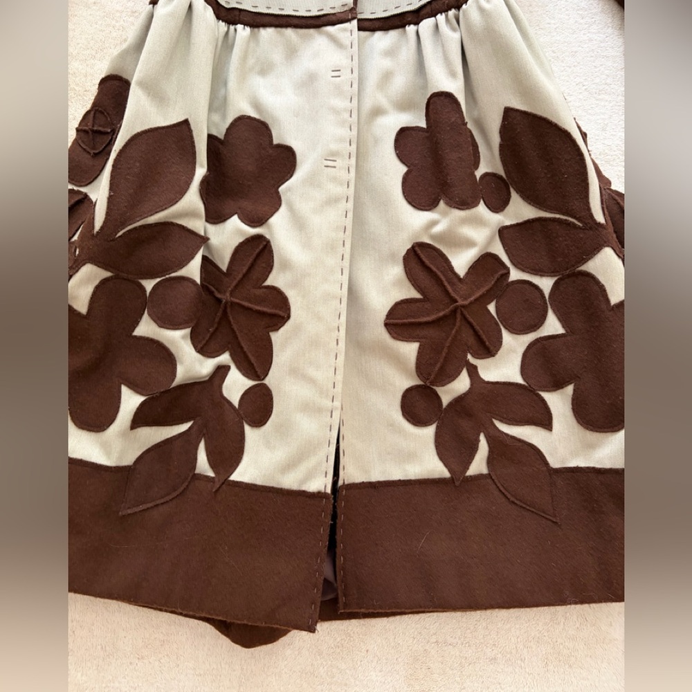 Philosophy di Alberta Ferretti Brown & Cream Floral Appliqué Wool Coat, Small - Picture 2 of 6